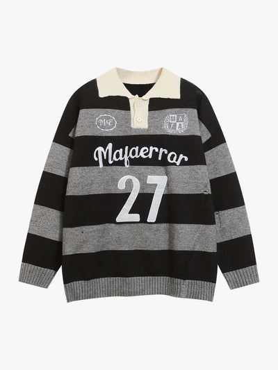 Letter Embroidery College Striped Sweater