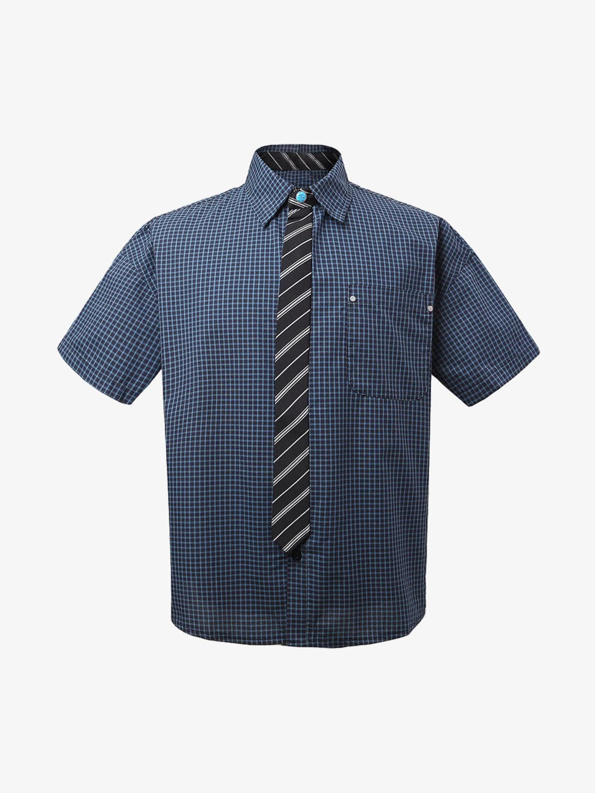 Tie Contrast Stitching Casual Plaid Shirt