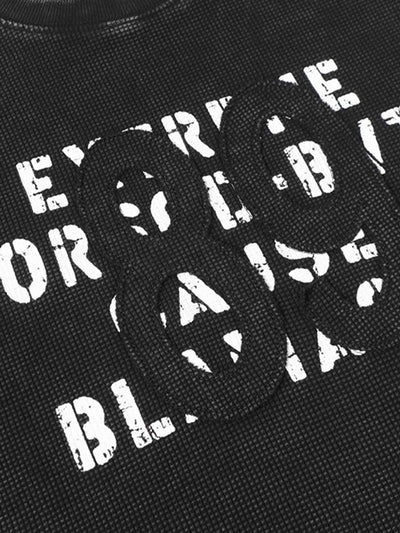 Washed Distressed Waffle Letter Print T-shirt