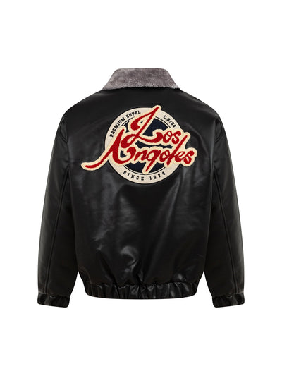 Embroidered Fur Collar PU leather Quilted Jacket - 2272