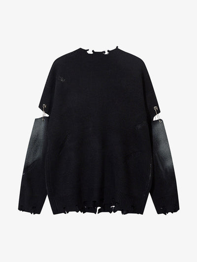 Vintage Spray-Painted Cross Hole Knit Sweater