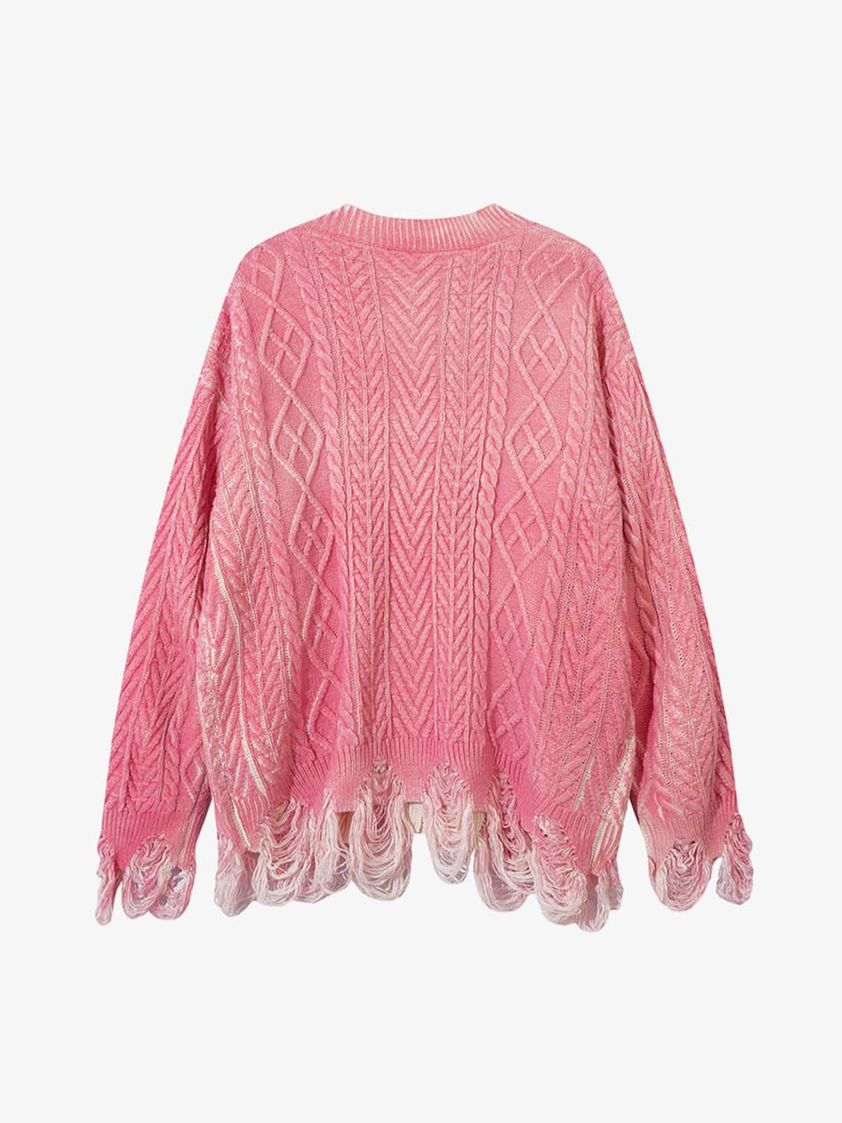 Cable Knit Cardigan Damaged Dirty Dyed Sweater