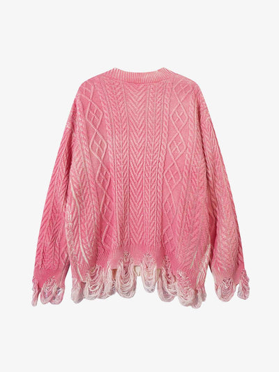 Cable Knit Cardigan Damaged Dirty Dyed Sweater