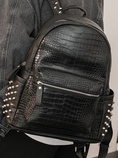 Rivet Crocodile-Print Backpack