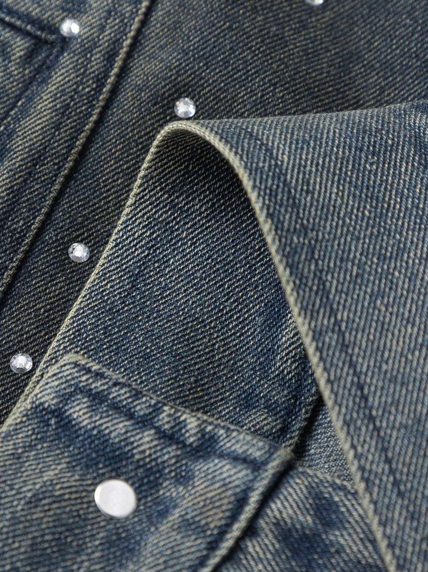 Hip-hop Beaded Washed Denim Jacket - 2264