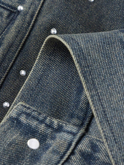 Hip-hop Beaded Washed Denim Jacket - 2264