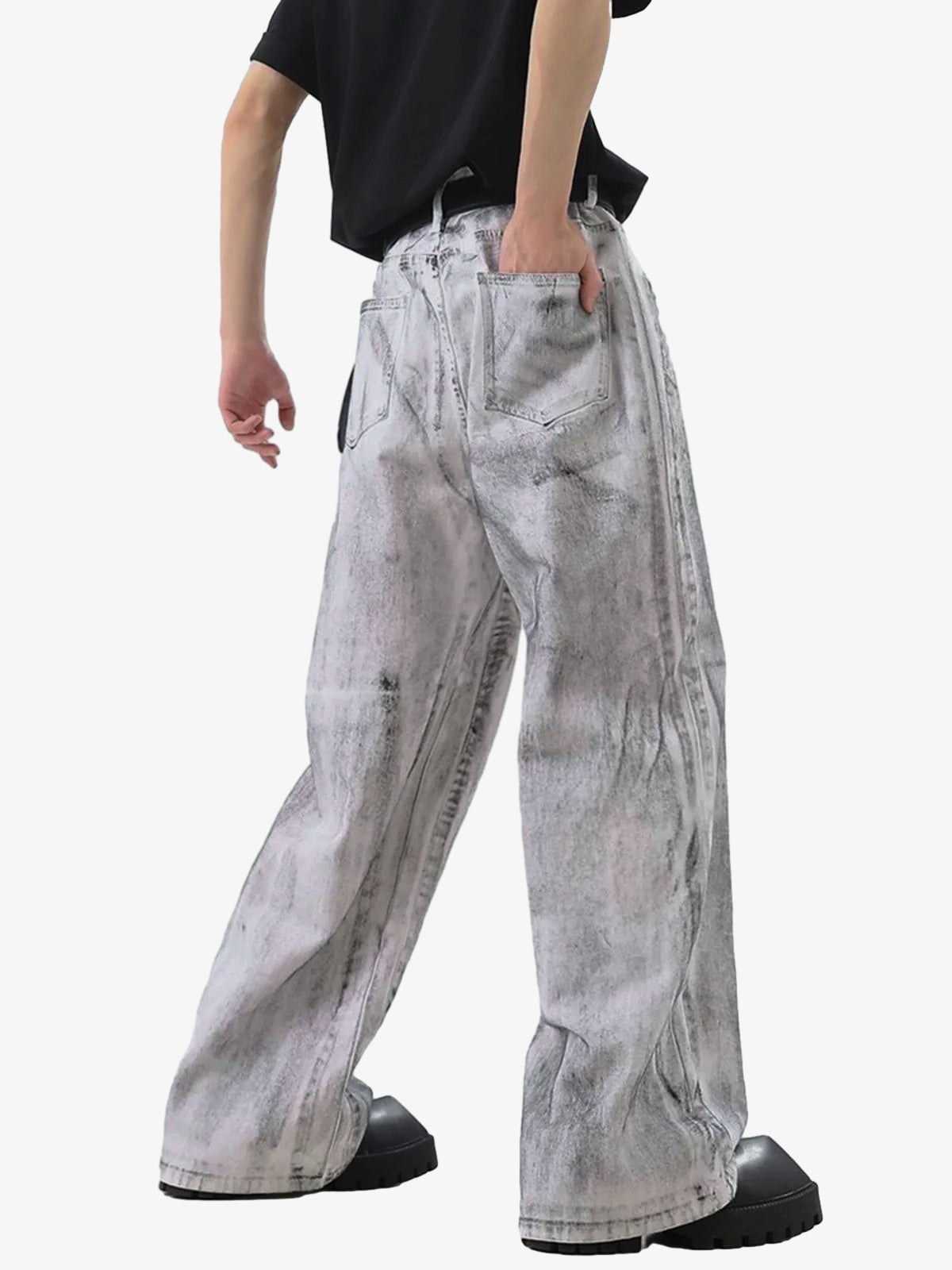 Wasteland Style Niche Design Dirty White Loose Jeans - 2114