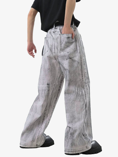 Wasteland Style Niche Design Dirty White Loose Jeans - 2114