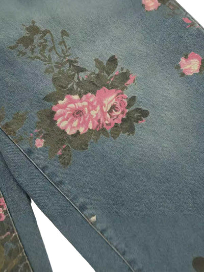 Floral Print Straight Jeans - 2409