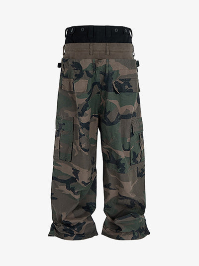 Three-Waist Splicing Camouflage Cargo Buckle Waist Design Overalls