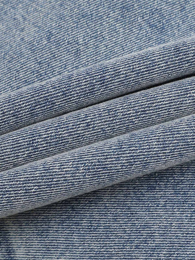 Distressed Washed Pleated Vest Jorts Denim Suit
