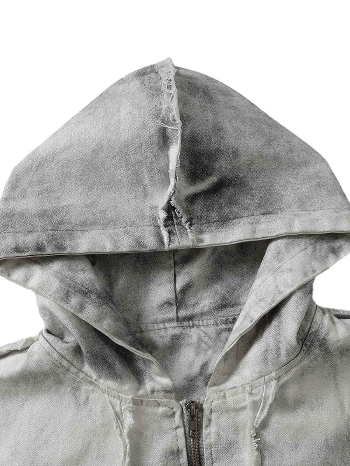Washed Distressed Fur Hooded Jacket