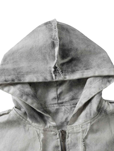 Washed Distressed Fur Hooded Jacket