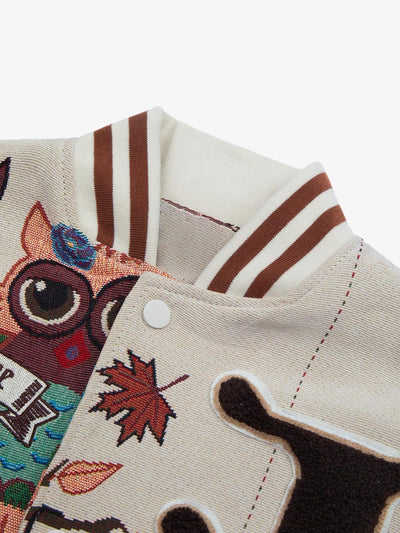 Owl Patch Embroidered Baseball Jersey