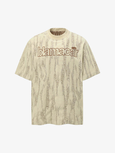 Distressed Letter Embroidered Short-sleeved T-shirt