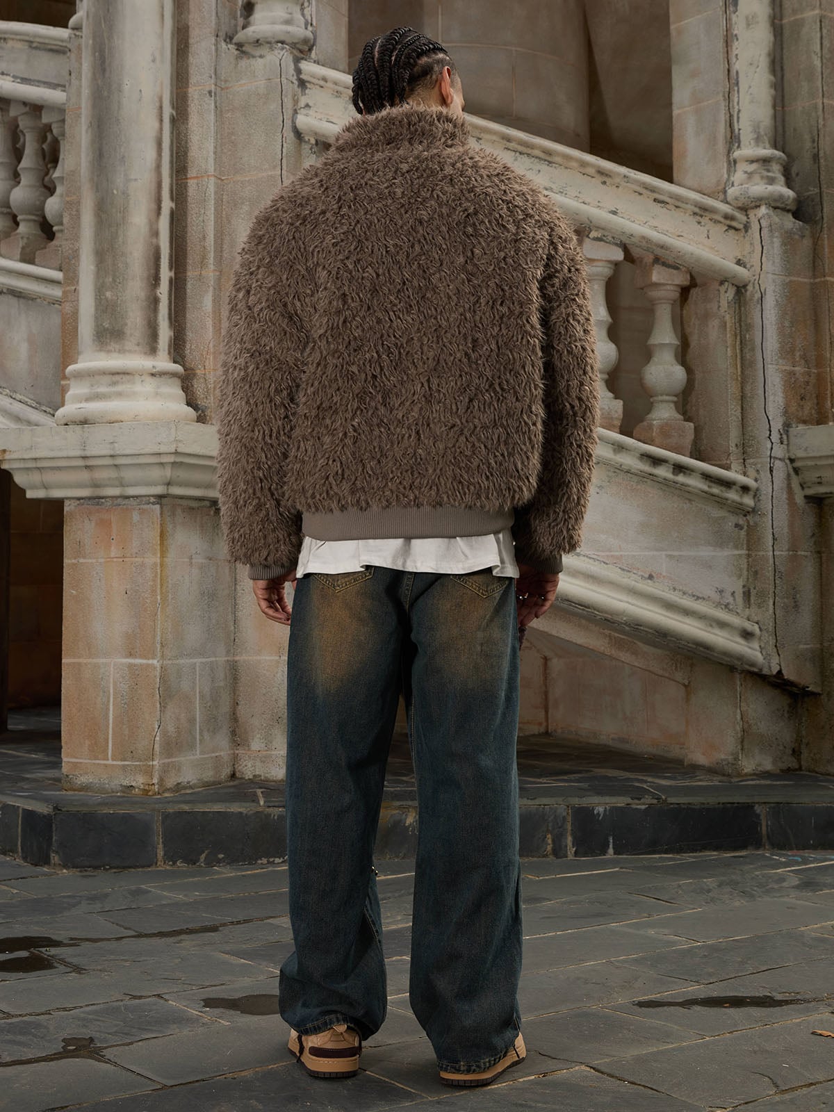 Metal leather button Faux Fur Jacket -2245