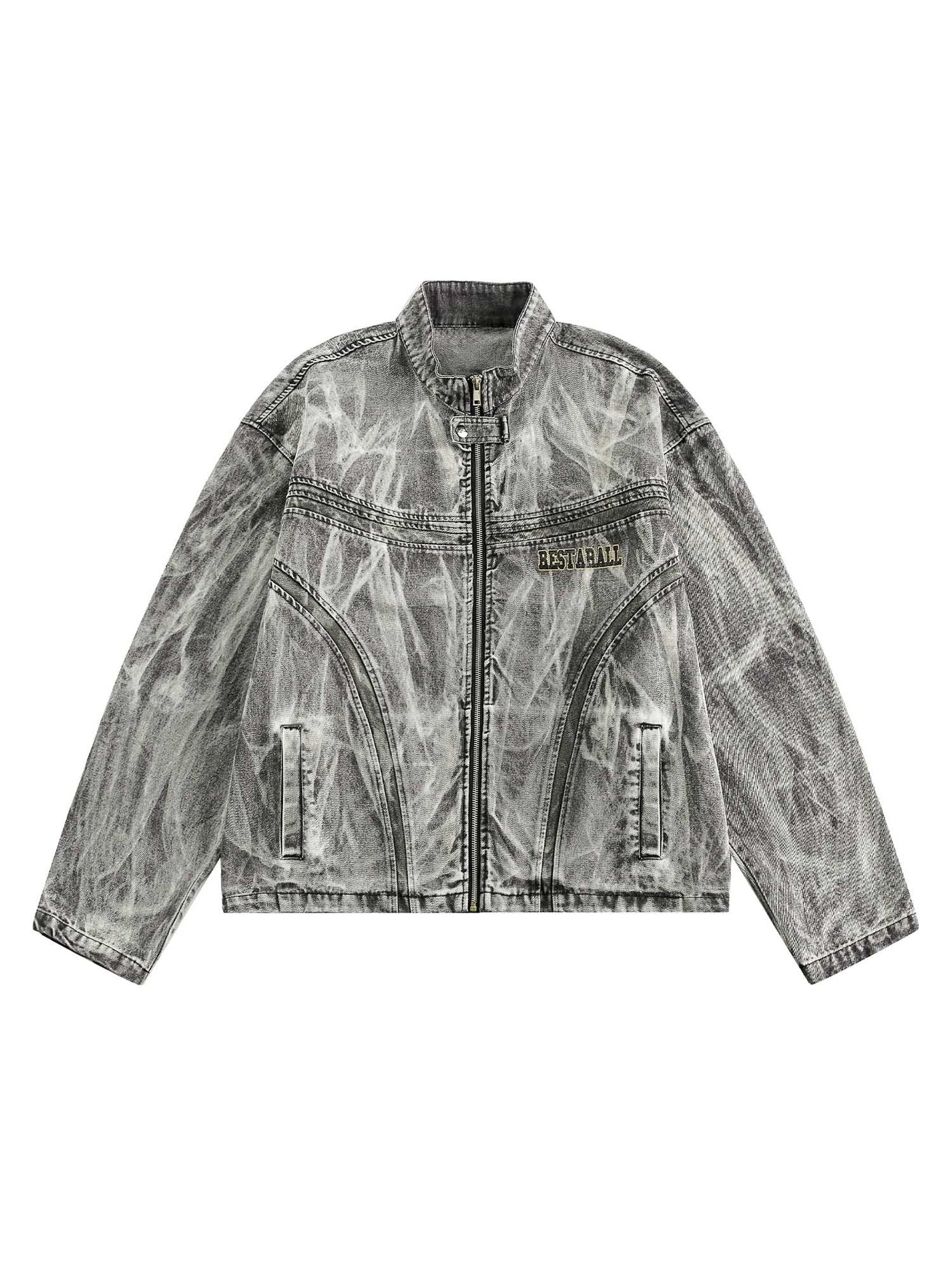 Hip-hop Distressed Washed Printed Denim Jacket - 2239