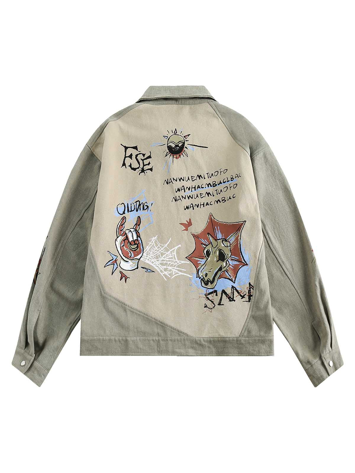 Graffiti Patchwork Lapel Denim Jacket - 2224