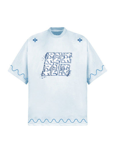 Cross and Wave Print T-Shirt