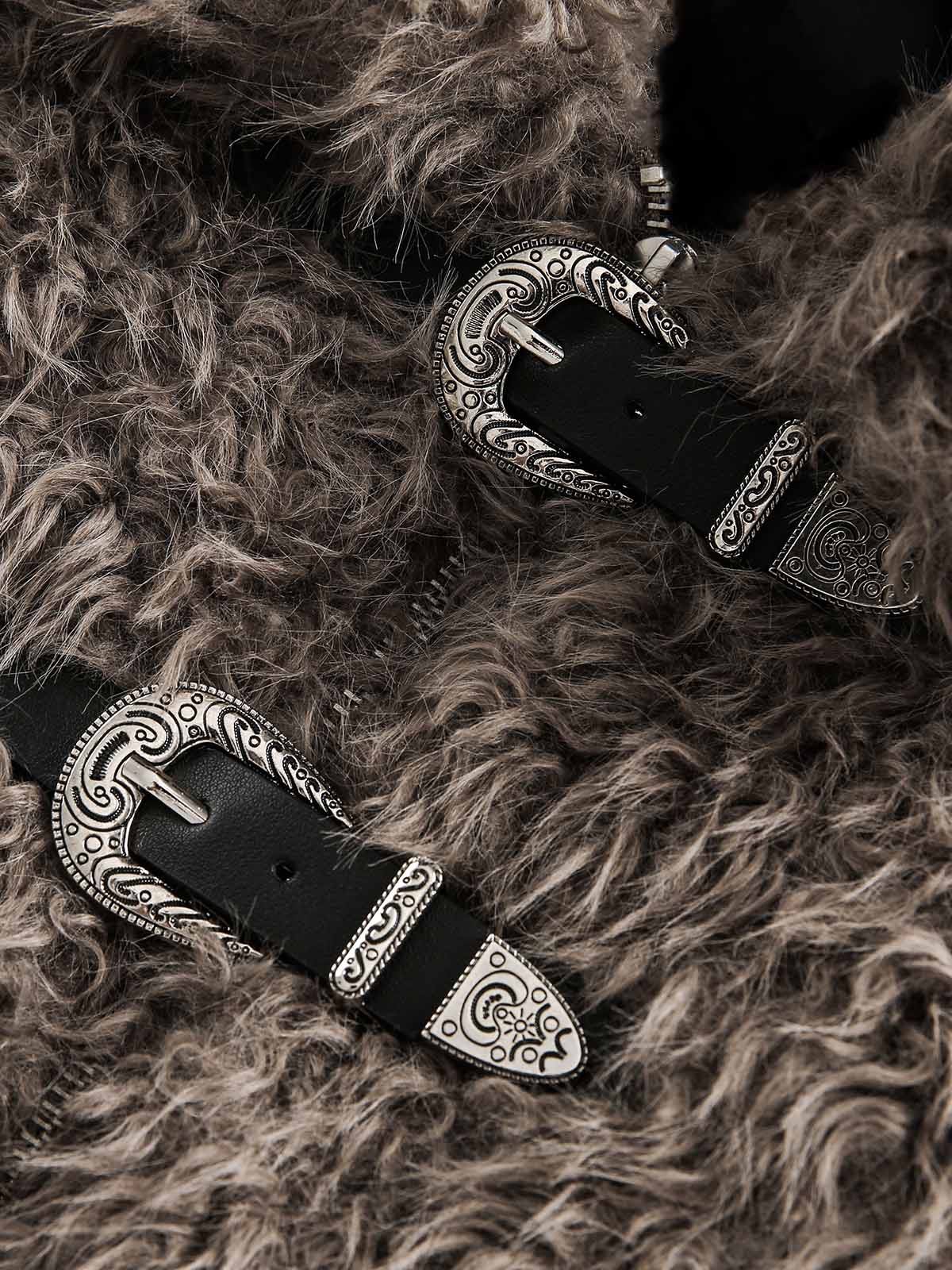 Metal leather button Faux Fur Jacket -2245