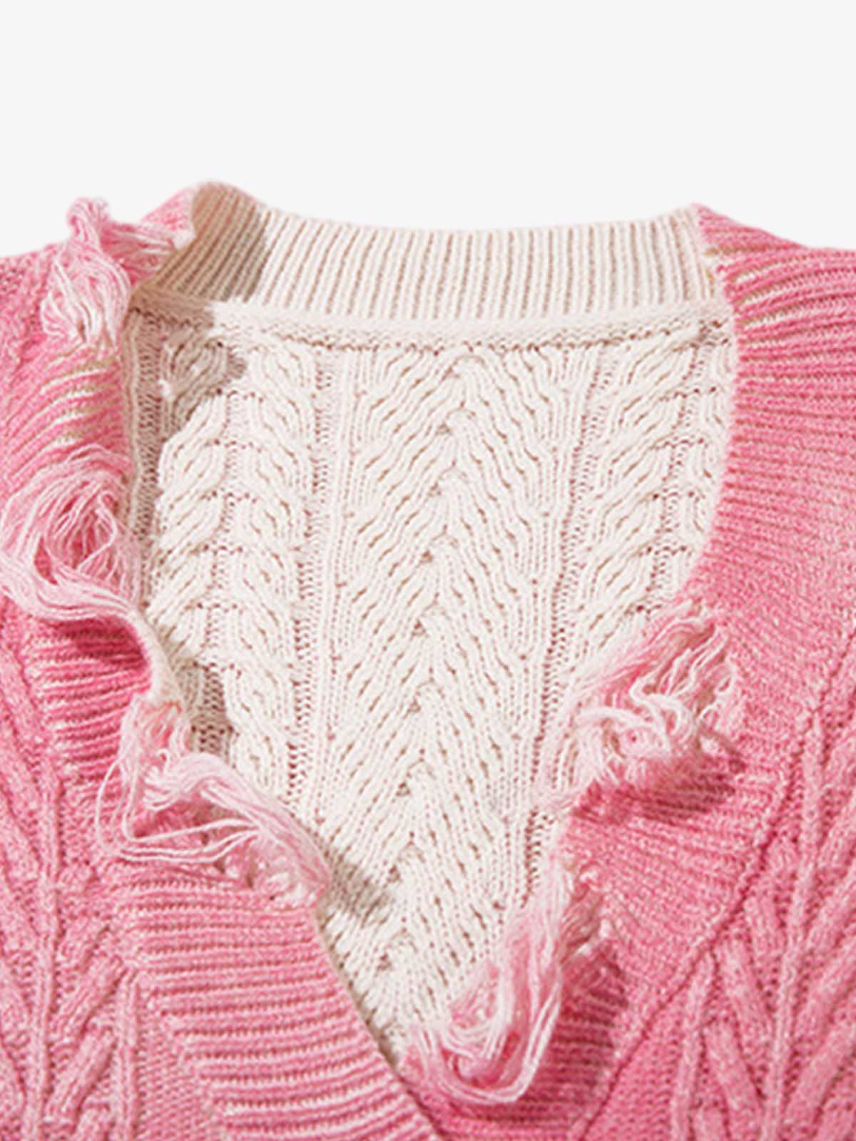 Cable Knit Cardigan Damaged Dirty Dyed Sweater