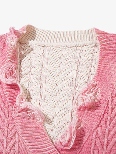 Cable Knit Cardigan Damaged Dirty Dyed Sweater