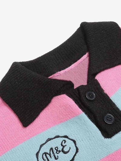 Letter Embroidery College Striped Sweater