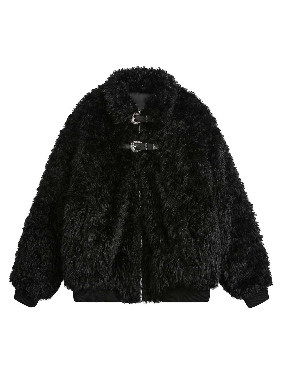 Metal leather button Faux Fur Jacket -2245