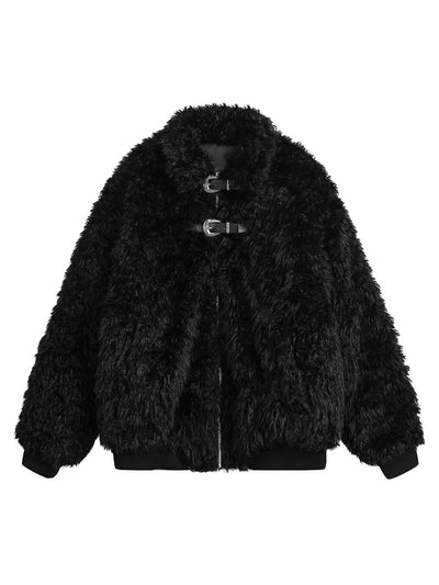 Metal leather button Faux Fur Jacket -2245