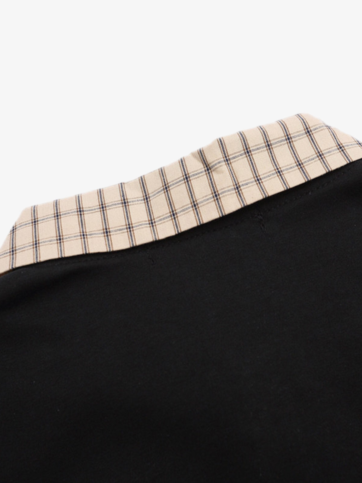 Plaid Patchwork Faux Two-Piece Lapel Polo Shirt