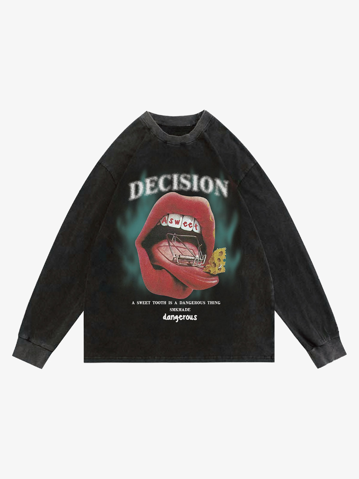 Graphic Creative Lip Print Washed Sweatshirt