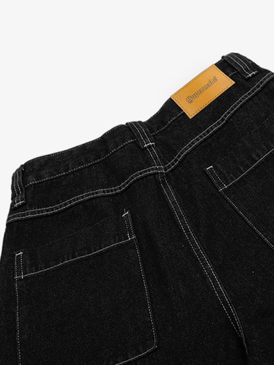 Retro Black Multi-pocket Exposed Raw Edge Cropped Jeans
