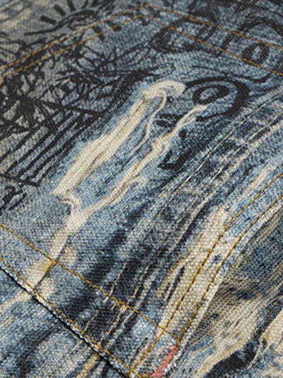 Ripped Holes Torn Optical Printed Jeans