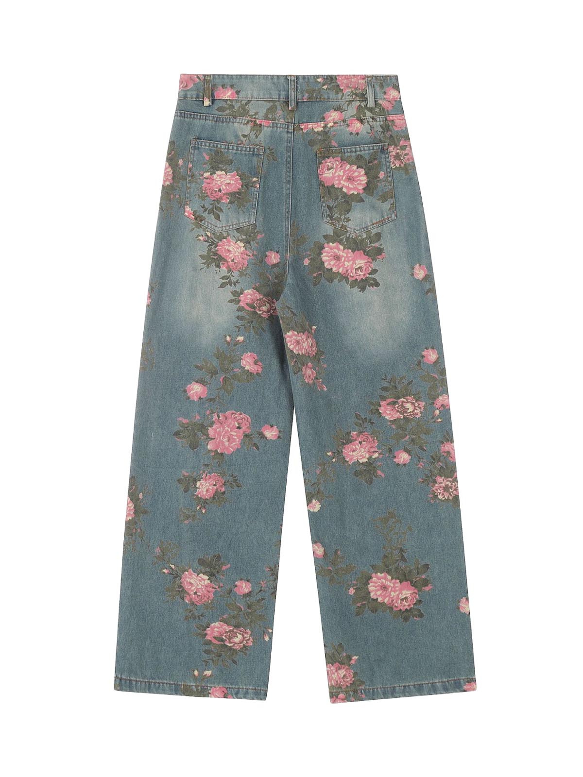 Floral Print Straight Jeans - 2409