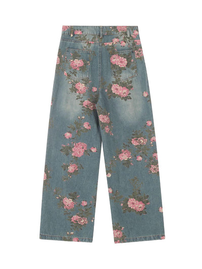 Floral Print Straight Jeans - 2409