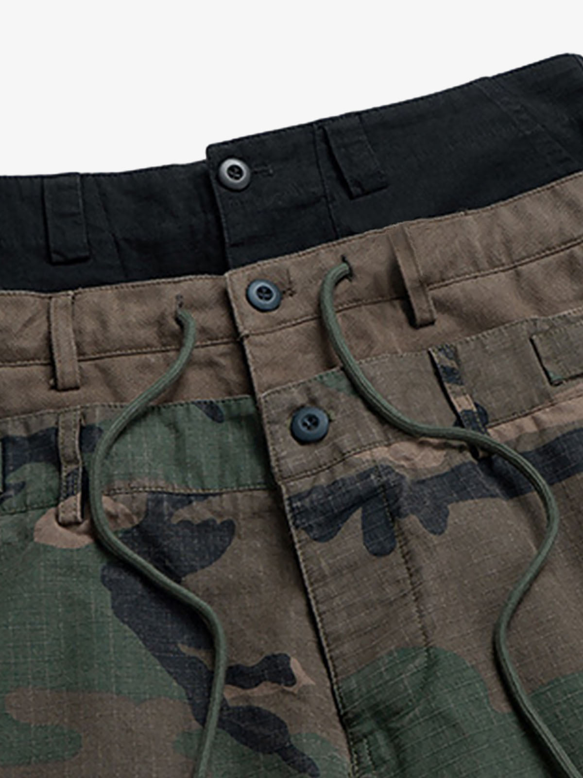 Three-Waist Splicing Camouflage Cargo Buckle Waist Design Overalls