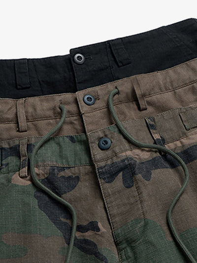 Three-Waist Splicing Camouflage Cargo Buckle Waist Design Overalls