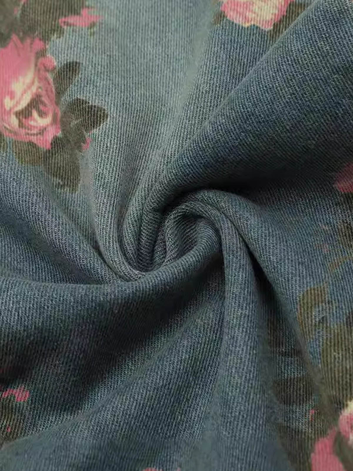 Floral Print Straight Jeans - 2409