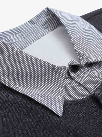 Retro Deconstructed Patchwork Striped Lapel T-shirt