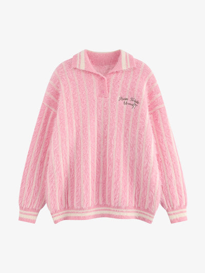 Vertical Striped Lapel Pullover Sweater