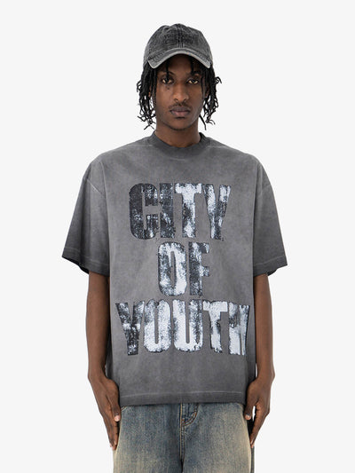 Vintage Gradient Spray Letter Print T-shirt