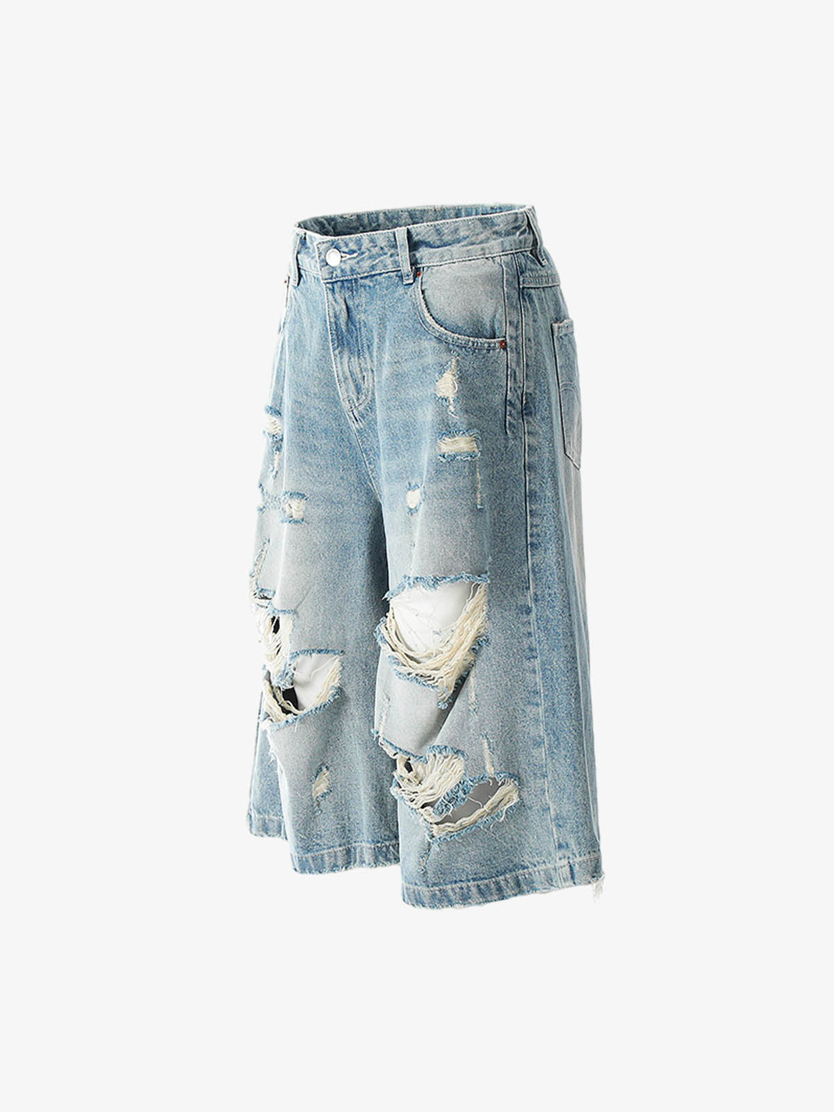 Street Retro Washed Distressed Ripped Denim Shorts