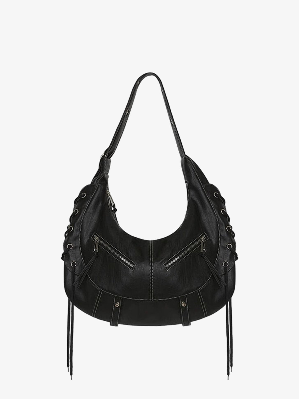 Lace-up Punk Motorcycle Metal Zipper Tote Bag