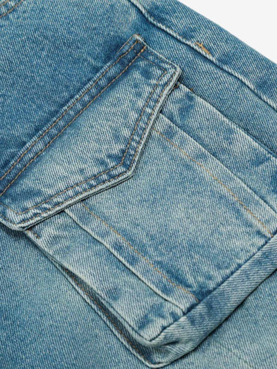Distressed Washed Multi-Pocket Cargo Jeans
