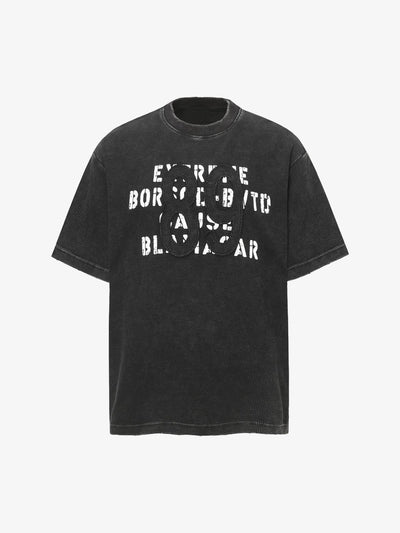Washed Distressed Waffle Letter Print T-shirt