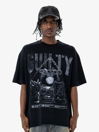 Vintage Chain Watch Print T-shirt