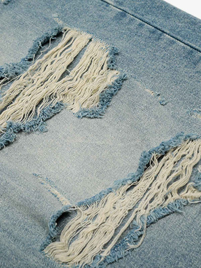 Street Retro Washed Distressed Ripped Denim Shorts