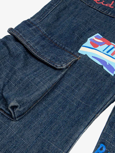 Letter Print Cargo Multi-pocket Jeans