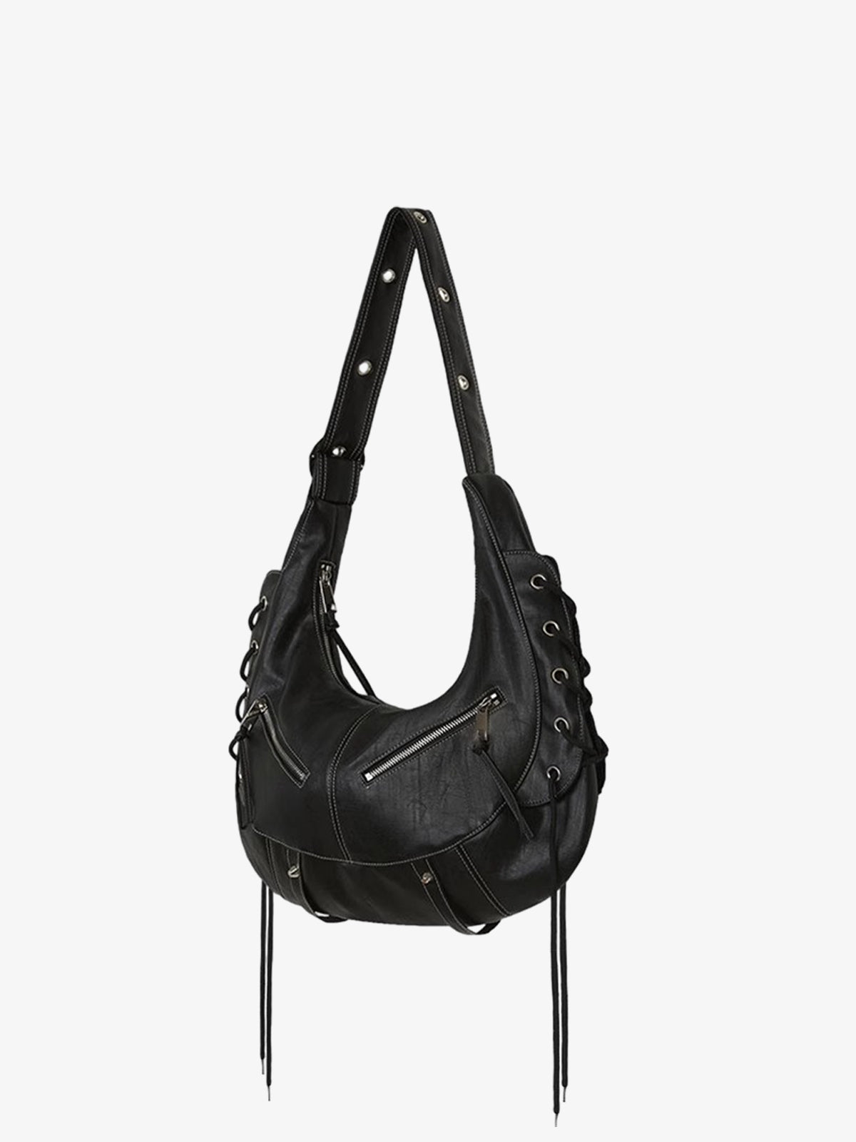 Lace-up Punk Motorcycle Metal Zipper Tote Bag
