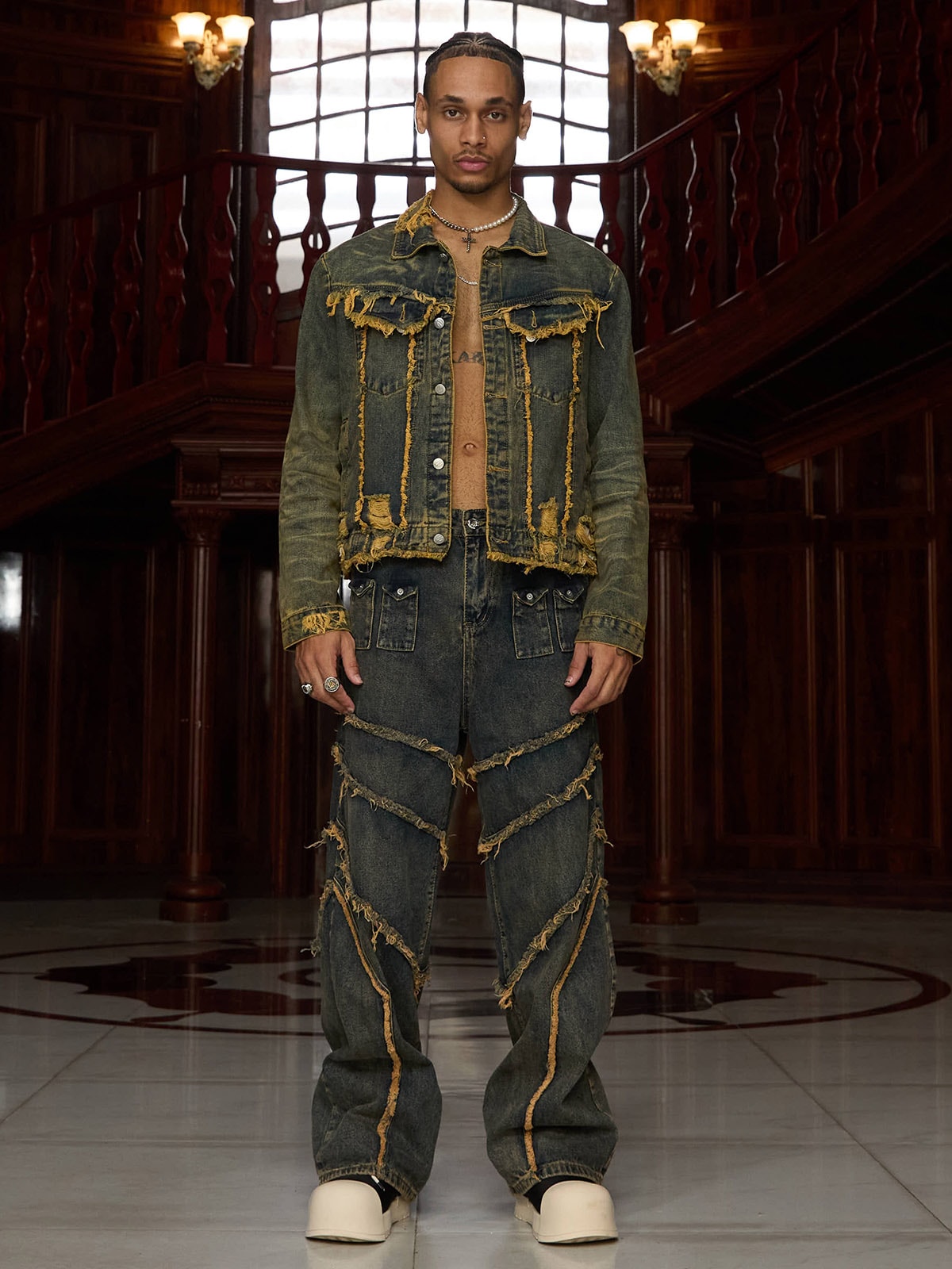 Raw Edge Distressed Denim Jacket